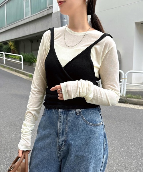 andme(アンドミー)の「【選べるネックデザイン】長袖シアーTシャツ(Tシャツ/カットソー・レディース・ブラック系1/ホワイト系1/ブラウン/ピンク/ブラック/ブラウン系1/ピンク系1/アイボリー・FREE)」の2枚目の写真
