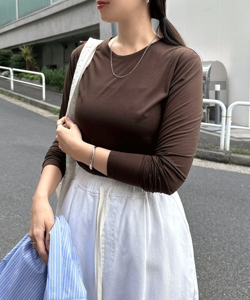andme(アンドミー)の「【選べるネックデザイン】長袖シアーTシャツ(Tシャツ/カットソー・レディース・ブラック系1/ホワイト系1/ブラウン/ピンク/ブラック/ブラウン系1/ピンク系1/アイボリー・FREE)」の20枚目の写真