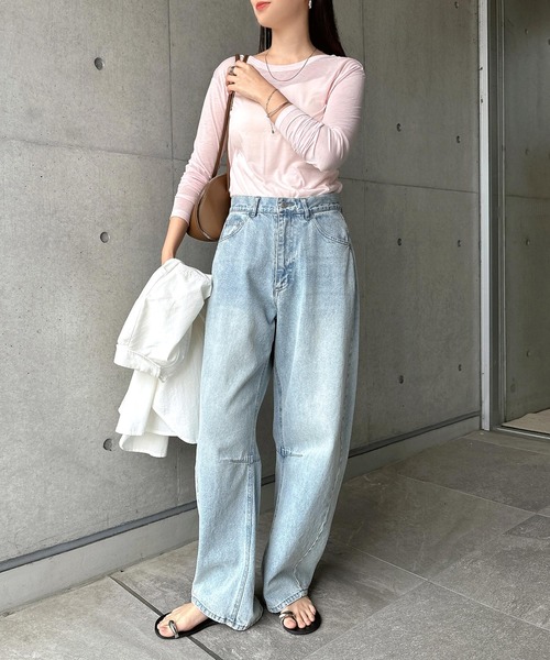 andme(アンドミー)の「【選べるネックデザイン】長袖シアーTシャツ(Tシャツ/カットソー・レディース・ブラック系1/ホワイト系1/ブラウン/ピンク/ブラック/ブラウン系1/ピンク系1/アイボリー・FREE)」の13枚目の写真