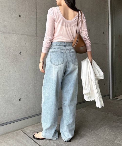 andme(アンドミー)の「【選べるネックデザイン】長袖シアーTシャツ(Tシャツ/カットソー・レディース・ブラック系1/ホワイト系1/ブラウン/ピンク/ブラック/ブラウン系1/ピンク系1/アイボリー・FREE)」の14枚目の写真