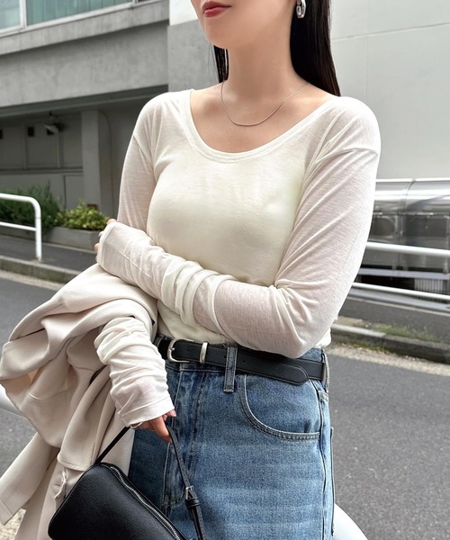 andme(アンドミー)の「【選べるネックデザイン】長袖シアーTシャツ(Tシャツ/カットソー・レディース・ブラック系1/ホワイト系1/ブラウン/ピンク/ブラック/ブラウン系1/ピンク系1/アイボリー・FREE)」の15枚目の写真