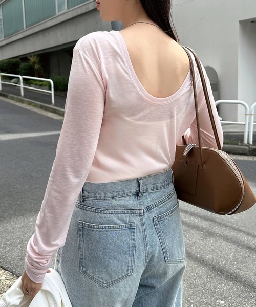 andme(アンドミー)の「【選べるネックデザイン】長袖シアーTシャツ(Tシャツ/カットソー・レディース・ブラック系1/ホワイト系1/ブラウン/ピンク/ブラック/ブラウン系1/ピンク系1/アイボリー・FREE)」の12枚目の写真
