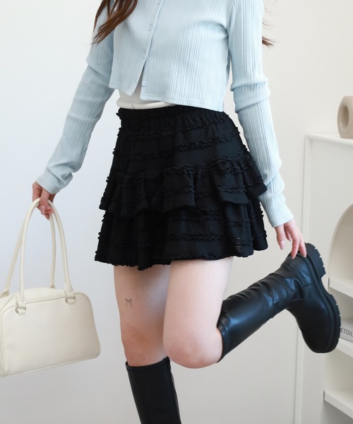 Nohea(ノヘア)の「noheaフクレジャカードヒラミニスカパン(スカート・レディース・ブラック/オフホワイト/キナリ・M)」の1枚目の写真