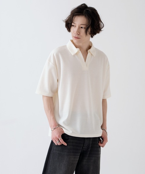 NULL(ヌル)の「【nl】【Unisex】鹿の子 スキッパーポロシャツ(ポロシャツ・メンズ・グレイッシュベージュ/ネイビー/アイボリー・MEDIUM/LARGE)」の17枚目の写真