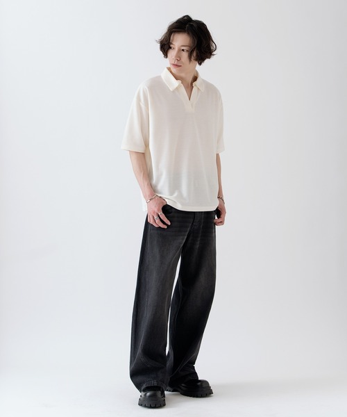 NULL(ヌル)の「【nl】【Unisex】鹿の子 スキッパーポロシャツ(ポロシャツ・メンズ・グレイッシュベージュ/ネイビー/アイボリー・MEDIUM/LARGE)」の11枚目の写真