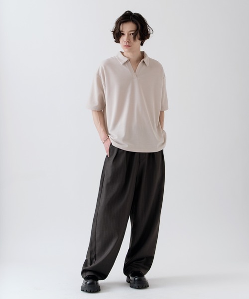 NULL(ヌル)の「【nl】【Unisex】鹿の子 スキッパーポロシャツ(ポロシャツ・メンズ・グレイッシュベージュ/ネイビー/アイボリー・MEDIUM/LARGE)」の15枚目の写真