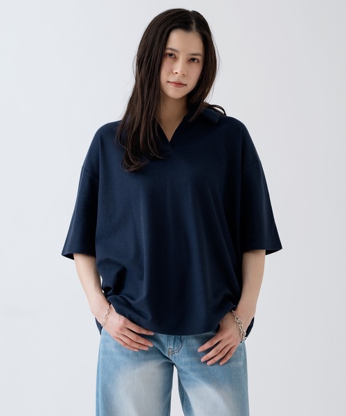 NULL(ヌル)の「【nl】【Unisex】鹿の子 スキッパーポロシャツ(ポロシャツ・メンズ・グレイッシュベージュ/ネイビー/アイボリー・MEDIUM/LARGE)」の16枚目の写真