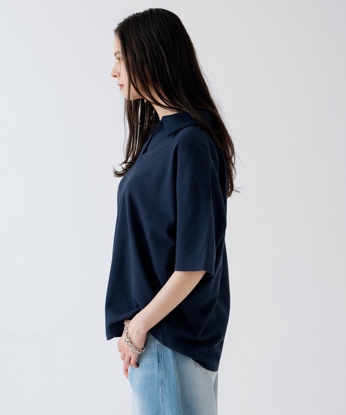 NULL(ヌル)の「【nl】【Unisex】鹿の子 スキッパーポロシャツ(ポロシャツ・メンズ・グレイッシュベージュ/ネイビー/アイボリー・MEDIUM/LARGE)」の5枚目の写真