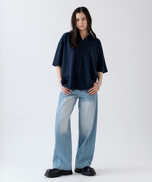 NULL(ヌル)の「【nl】【Unisex】鹿の子 スキッパーポロシャツ(ポロシャツ・メンズ・グレイッシュベージュ/ネイビー/アイボリー・MEDIUM/LARGE)」の7枚目の写真
