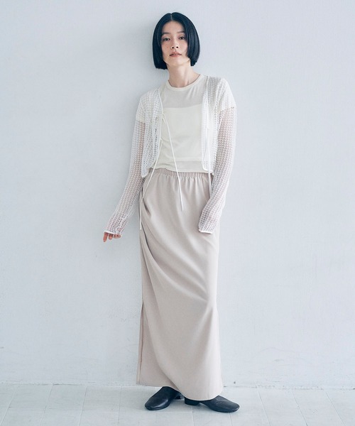 Obis＆（オビスアンド）の「前後2way クロシェ編み ショート丈リボンカーディガン（カーディガン/ボレロ・レディース・ホワイト/ブラック・FREE）」の6枚目の写真