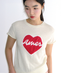 HEART SHORT SLEEVE KNIT CREAM