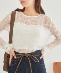 【MAISON BREEZE】クルーネック　レースプルオーバー レイヤード XNN