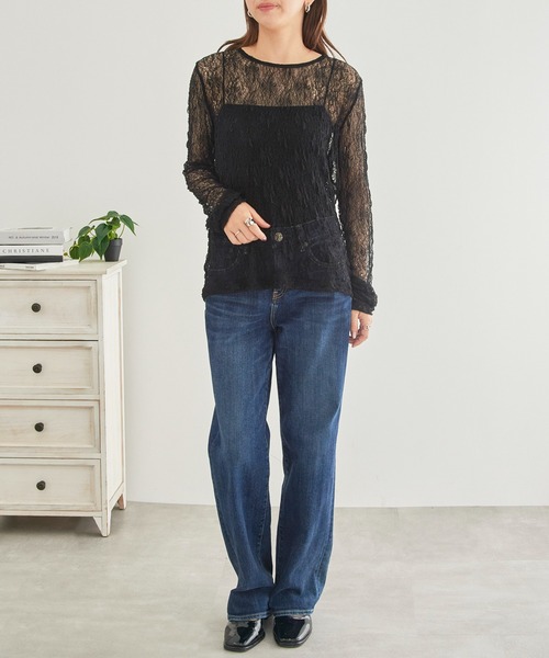 MAISON BREEZE(メゾンブリーズ)の「【MAISON BREEZE】クルーネック レースプルオーバー レイヤード XNN(Tシャツ/カットソー・レディース・ブラック/ホワイト・FREE)」の3枚目の写真