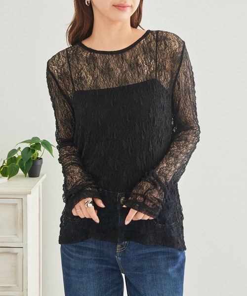 MAISON BREEZE(メゾンブリーズ)の「【MAISON BREEZE】クルーネック レースプルオーバー レイヤード XNN(Tシャツ/カットソー・レディース・ブラック/ホワイト・FREE)」の10枚目の写真