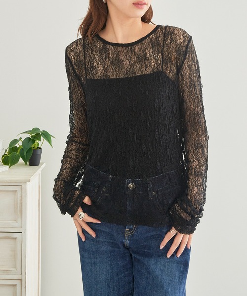 MAISON BREEZE(メゾンブリーズ)の「【MAISON BREEZE】クルーネック レースプルオーバー レイヤード XNN(Tシャツ/カットソー・レディース・ブラック/ホワイト・FREE)」の8枚目の写真