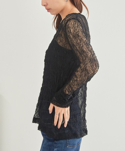 MAISON BREEZE(メゾンブリーズ)の「【MAISON BREEZE】クルーネック レースプルオーバー レイヤード XNN(Tシャツ/カットソー・レディース・ブラック/ホワイト・FREE)」の6枚目の写真