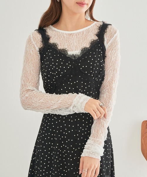 MAISON BREEZE(メゾンブリーズ)の「【MAISON BREEZE】クルーネック レースプルオーバー レイヤード XNN(Tシャツ/カットソー・レディース・ブラック/ホワイト・FREE)」の14枚目の写真