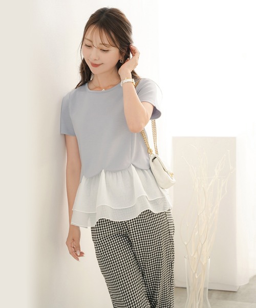 le reve vaniller(ル レーヴ ヴァニレ)の「裾スカラップ 異素材 ヘム ペプラム カットソー le reve vaniller(Tシャツ/カットソー・レディース・サックスブルー/ピンク/ホワイト/ネイビー/ラベンダー・M)」の9枚目の写真
