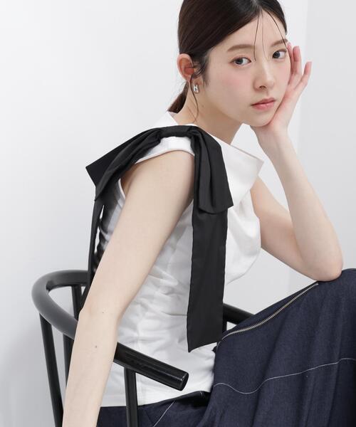 PROPORTION BODY DRESSING(プロポーションボディドレッシング)の「アシメリボンカットソー / 1216260601(Tシャツ/カットソー・レディース・ホワイト系その他/レッド/ネイビー・SMALL/MEDIUM)」の2枚目の写真