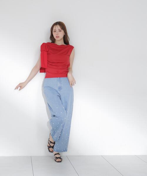 PROPORTION BODY DRESSING(プロポーションボディドレッシング)の「アシメリボンカットソー / 1216260601(Tシャツ/カットソー・レディース・ホワイト系その他/レッド/ネイビー・SMALL/MEDIUM)」の9枚目の写真