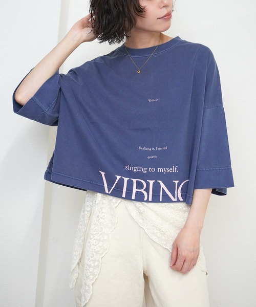gossara(ゴサラ)の「【自然と目を引くデザイン】ピグメントオーバーロゴT(Tシャツ/カットソー・レディース・ネイビー/ダークブラウン/オフホワイト・FREE)」の17枚目の写真