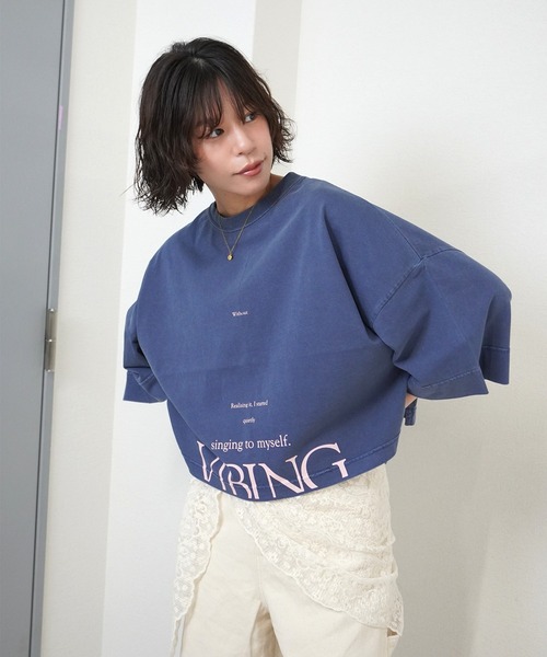 gossara(ゴサラ)の「【自然と目を引くデザイン】ピグメントオーバーロゴT(Tシャツ/カットソー・レディース・ネイビー/ダークブラウン/オフホワイト・FREE)」の16枚目の写真