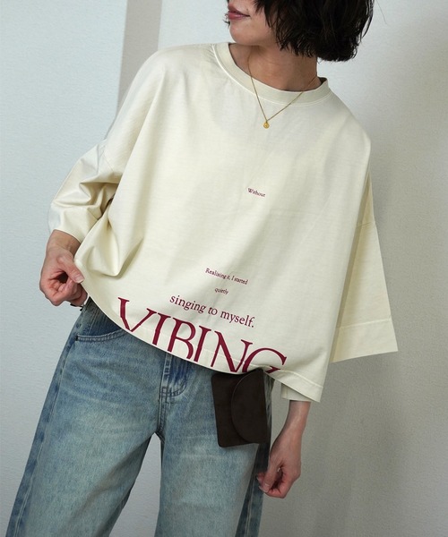 gossara(ゴサラ)の「【自然と目を引くデザイン】ピグメントオーバーロゴT(Tシャツ/カットソー・レディース・ネイビー/ダークブラウン/オフホワイト・FREE)」の22枚目の写真