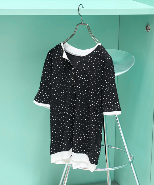 FREAK'S STORE(フリークスストア)の「限定展開 ドット柄 レイヤード風 ヘンリーネック プルオーバー(Tシャツ/カットソー・レディース・ブラック/グレー/ブラウン/ナチュラル・フリ-)」の20枚目の写真