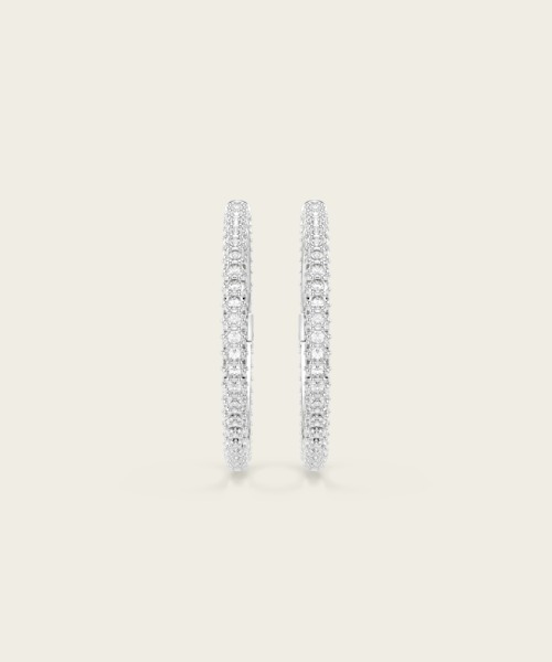 SWAROVSKI(スワロフスキー)の「【公式】【スワロフスキー】Dextera フープピアス, ラウンドカット, ホワイト, ロジウム・プレーティング(ピアス(両耳用)・レディース・シルバー系・ONE SIZE)」の3枚目の写真