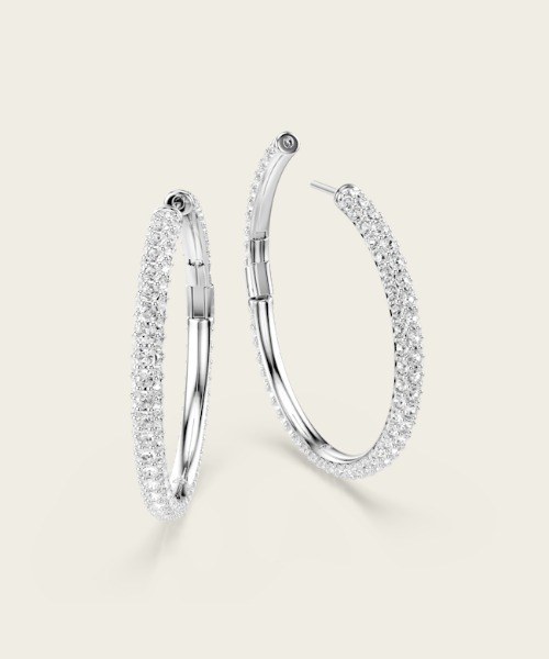SWAROVSKI(スワロフスキー)の「【公式】【スワロフスキー】Dextera フープピアス, ラウンドカット, ホワイト, ロジウム・プレーティング(ピアス(両耳用)・レディース・シルバー系・ONE SIZE)」の4枚目の写真