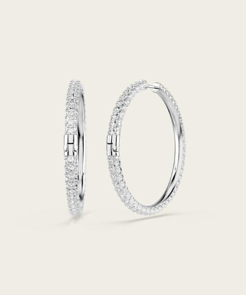 SWAROVSKI(スワロフスキー)の「【公式】【スワロフスキー】Dextera フープピアス, ラウンドカット, ホワイト, ロジウム・プレーティング(ピアス(両耳用)・レディース・シルバー系・ONE SIZE)」の5枚目の写真