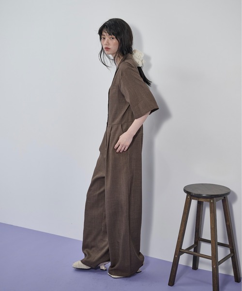 THE YOn(ザヨン)の「ハーフスリーブシャツオールインワン(サロペット/オーバーオール・レディース・ピンク/ブラウン/ブラック・M/S)」の4枚目の写真