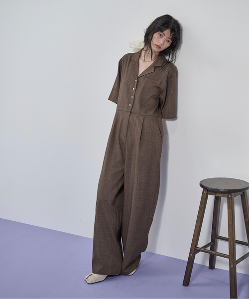 THE YOn(ザヨン)の「ハーフスリーブシャツオールインワン(サロペット/オーバーオール・レディース・ピンク/ブラウン/ブラック・M/S)」の5枚目の写真