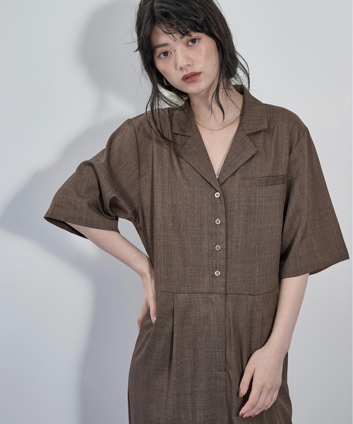 THE YOn(ザヨン)の「ハーフスリーブシャツオールインワン(サロペット/オーバーオール・レディース・ピンク/ブラウン/ブラック・M/S)」の6枚目の写真