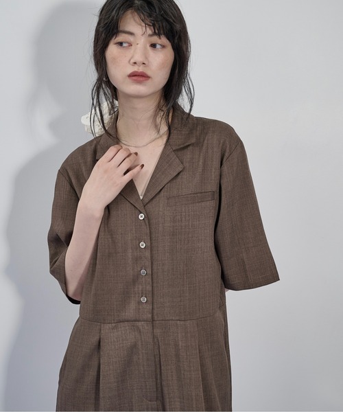 THE YOn(ザヨン)の「ハーフスリーブシャツオールインワン(サロペット/オーバーオール・レディース・ピンク/ブラウン/ブラック・M/S)」の8枚目の写真