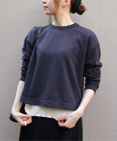 MEYAME（メヤメ）の「MEYAME/メヤメ　ライトソフトショートスウェット　LIGHT SOFT SHORT SWEAT　MEY-2506（スウェット・レディース・オフホワイト/チャコールグレー・FREE）」の2枚目の写真