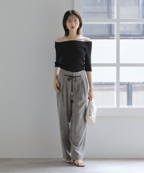 La TOTALITE(ラトータリテ)の「《追加》【洗える】リボンワイドパンツ(スラックス・レディース・ブラックミックス・36/38)」の2枚目の写真