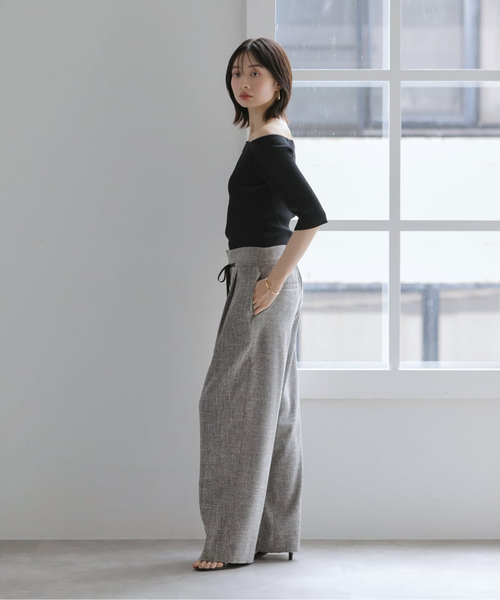 La TOTALITE(ラトータリテ)の「《追加》【洗える】リボンワイドパンツ(スラックス・レディース・ブラックミックス・36/38)」の4枚目の写真