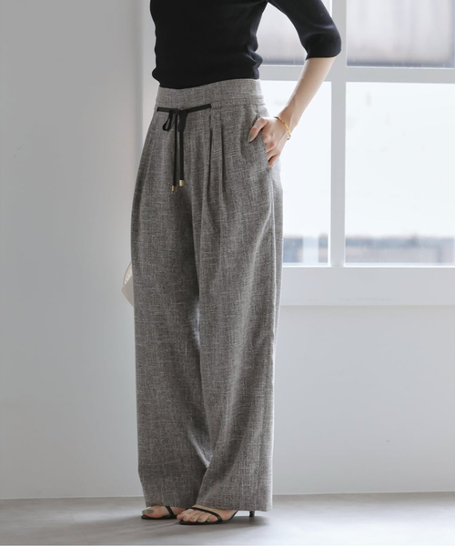La TOTALITE(ラトータリテ)の「《追加》【洗える】リボンワイドパンツ(スラックス・レディース・ブラックミックス・36/38)」の5枚目の写真