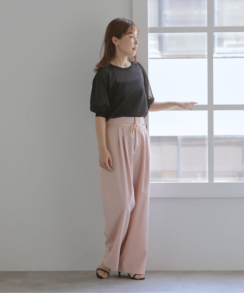 La TOTALITE(ラトータリテ)の「《追加》【洗える】リボンワイドパンツ(スラックス・レディース・ブラックミックス・36/38)」の11枚目の写真