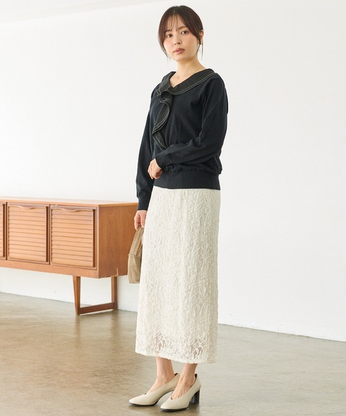 LAVEANGE(ラビアンジェ)の「フリルカラードッキングニットプルオーバー|異素材切替/配色ステッチ/大人フェミニン/きれいめ(ニット/セーター・レディース・ブラック/グレー・F/4L/3L)」の20枚目の写真
