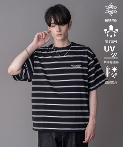 BROWNY(ブラウニー)の「BROWNY/【26年春夏新作】接触冷感マルチボーダーT(Tシャツ/カットソー・メンズ・ブラック/ホワイト・LARGE/MEDIUM)」の2枚目の写真