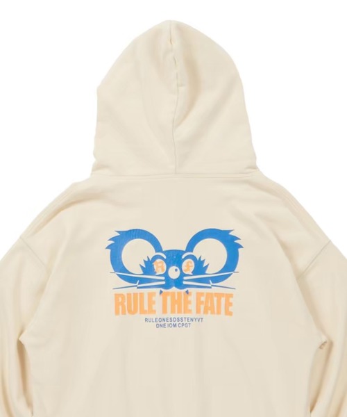 RULE THE FATE(ルールザフェイト)の「RTF MOUSE DAMAGE HOODIE/マウスダメージスウェットフーディー(スウェット・メンズ・ベージュ/ブラック・2/1)」の8枚目の写真