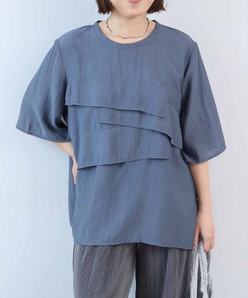 leswel(レスウェル)の「【M~5L】【接触冷感】ワッシャープリーツフリルブラウス(シャツ/ブラウス・レディース・チャコールグレー/パープル/カーキ・L/M/LL/4L/5L/3L)」の7枚目の写真