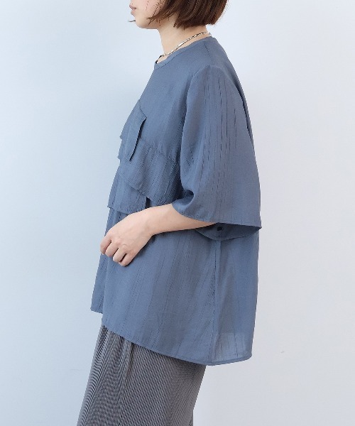 leswel(レスウェル)の「【M~5L】【接触冷感】ワッシャープリーツフリルブラウス(シャツ/ブラウス・レディース・チャコールグレー/パープル/カーキ・L/M/LL/4L/5L/3L)」の9枚目の写真