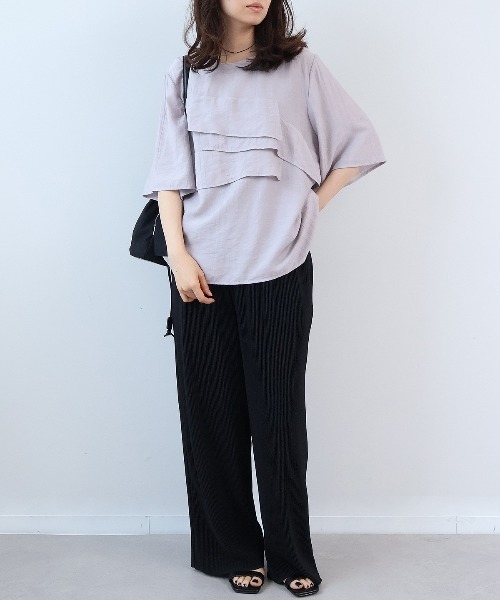 leswel(レスウェル)の「【M~5L】【接触冷感】ワッシャープリーツフリルブラウス(シャツ/ブラウス・レディース・チャコールグレー/パープル/カーキ・L/M/LL/4L/5L/3L)」の13枚目の写真