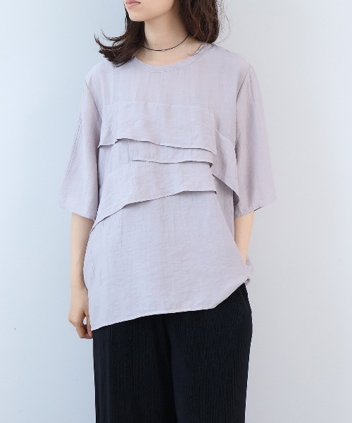 leswel(レスウェル)の「【M~5L】【接触冷感】ワッシャープリーツフリルブラウス(シャツ/ブラウス・レディース・チャコールグレー/パープル/カーキ・L/M/LL/4L/5L/3L)」の14枚目の写真