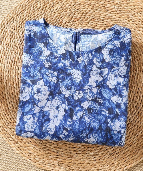 LUCPY(ラクピー)の「フラワープリントノースリーブロングワンピース(ワンピース・レディース・ブルー・LARGE/MEDIUM/XX-LARGE/X-LARGE)」の4枚目の写真