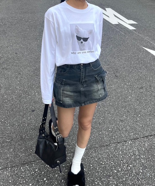 tunee（チュニー）の「サングラスわんちゃんロンT／長袖Tシャツ(hsyd)（Tシャツ/カットソー・レディース・ホワイト・X-SMALL/LARGE）」の2枚目の写真