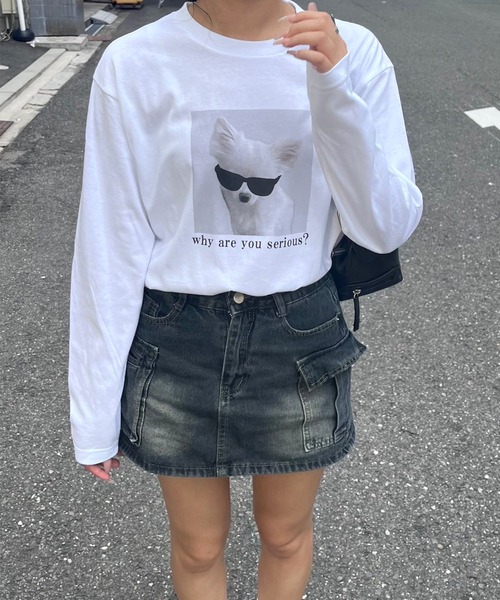 tunee（チュニー）の「サングラスわんちゃんロンT／長袖Tシャツ(hsyd)（Tシャツ/カットソー・レディース・ホワイト・X-SMALL/LARGE）」の4枚目の写真